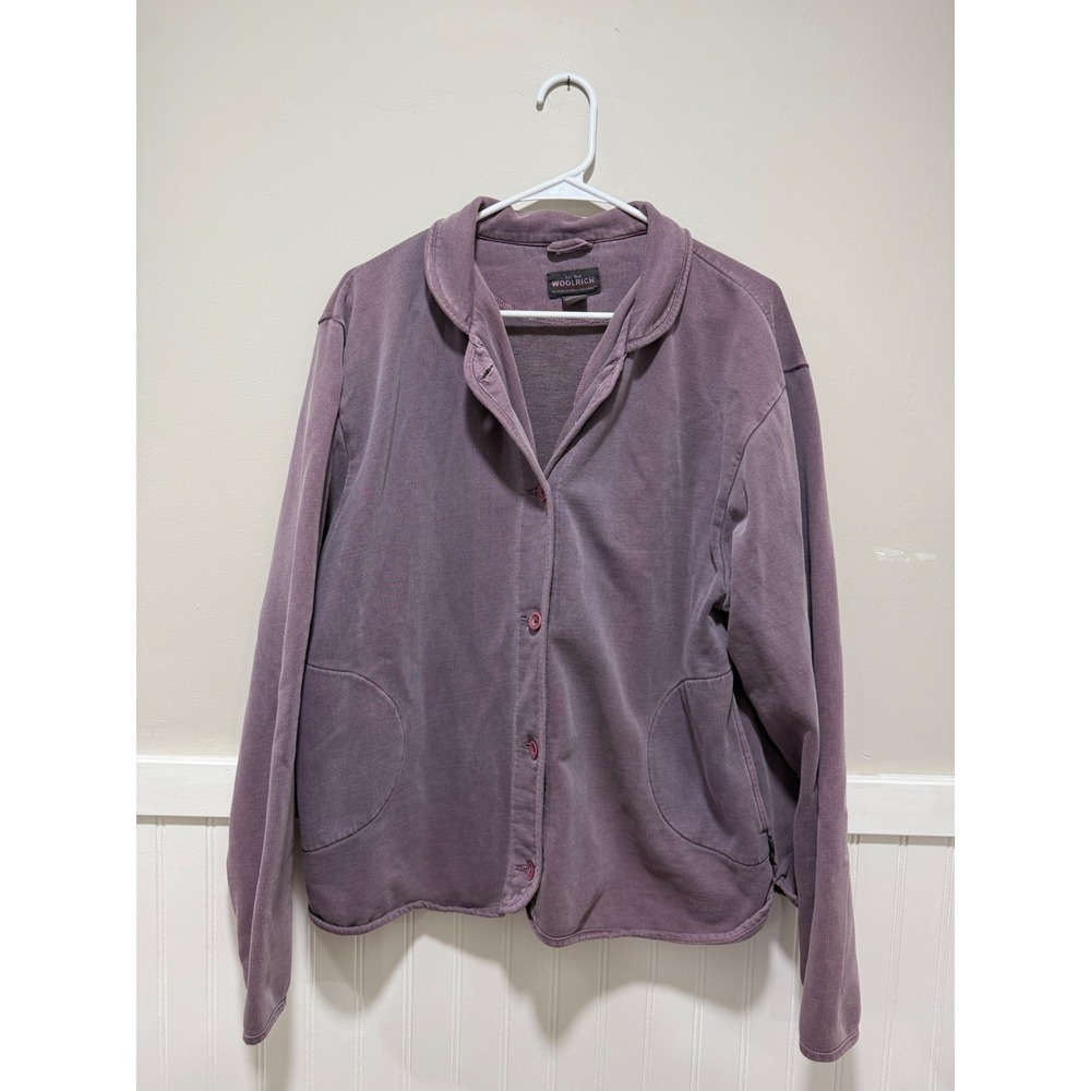 Woolrich Button Down Shirt Sweater Purple V-Neck Casual Cotton Women Size XL